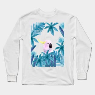 Cockatoo with tropical leaves in watercolor Long Sleeve T-Shirt